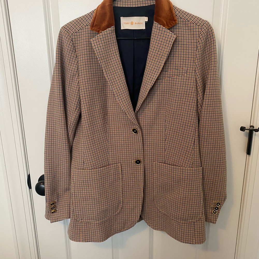 Tory Burch Women's Tan and Brown Check Blazer